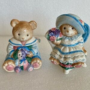 Vintage 1993 Fitz & Floyd HYDRANGEA BEARS Sugar Bowl with Lid and Creamer